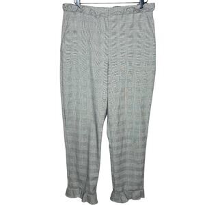 H&M black & white glen plaid ruffle trim crop career dress office pants size 10